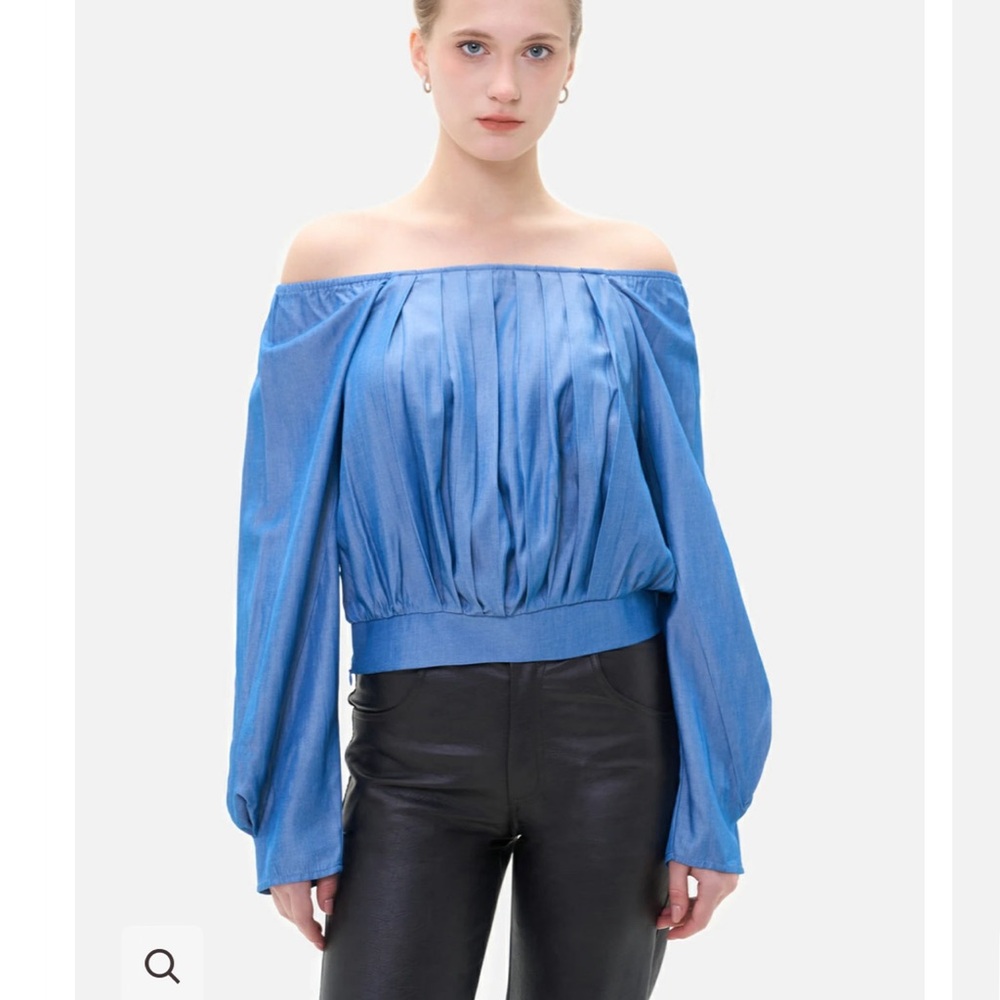 NWT Beautiful Blue Pleated Off-the-shoulder Blouse